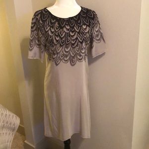 BCBG Silk Midi Shift Dress - Feather Print